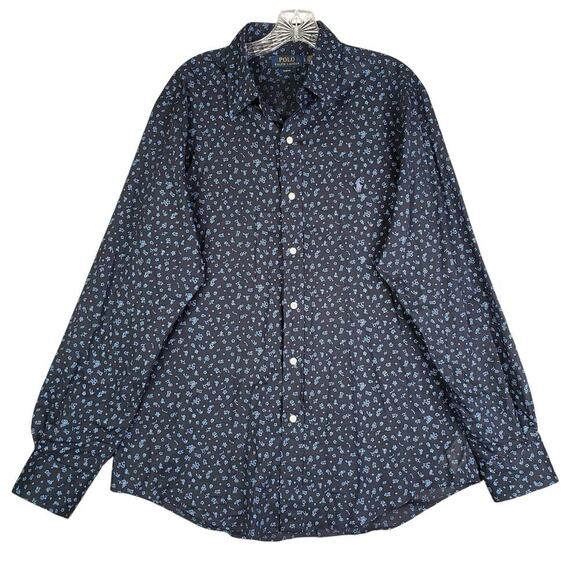 Polo Ralph Lauren Oxford Shirt Mens Size Large L Button Down Blue Floral Slim - Picture 2 of 11